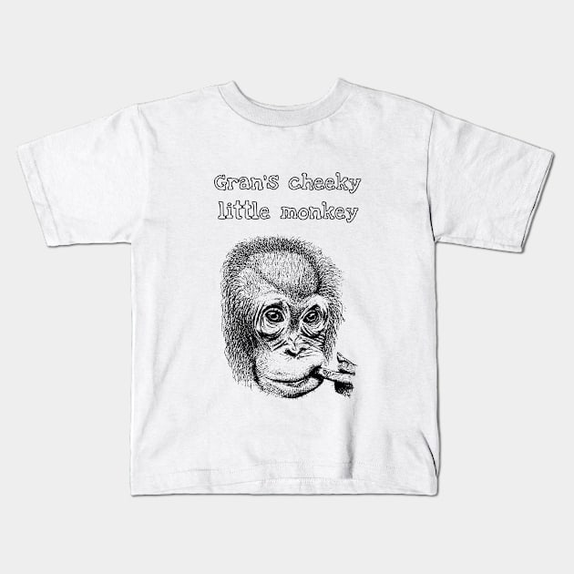 Gran's cheeky little monkey t shirt Kids T-Shirt by bens black line art